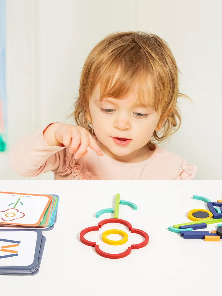 Bâtons et anneaux créatifs en bois, Puzzle, jeu d'intelligence, jouets éducatifs Montessori pour enfants de 3 ans