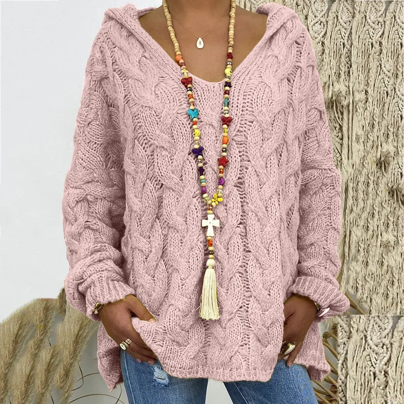 20 Colors Women's Loose Twist Knot Knitted Sweaters Autumn Winter Women's Hooded Knit Pullover Coats XXBLH-1058