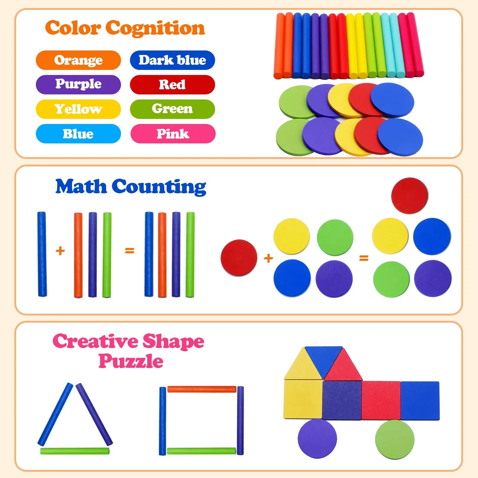 Jouets en bois Montessori, tri des couleurs, jouets à motricité Fine, jouets sensoriels assortis, Puzzle éducatif précoce pour les tout-petits