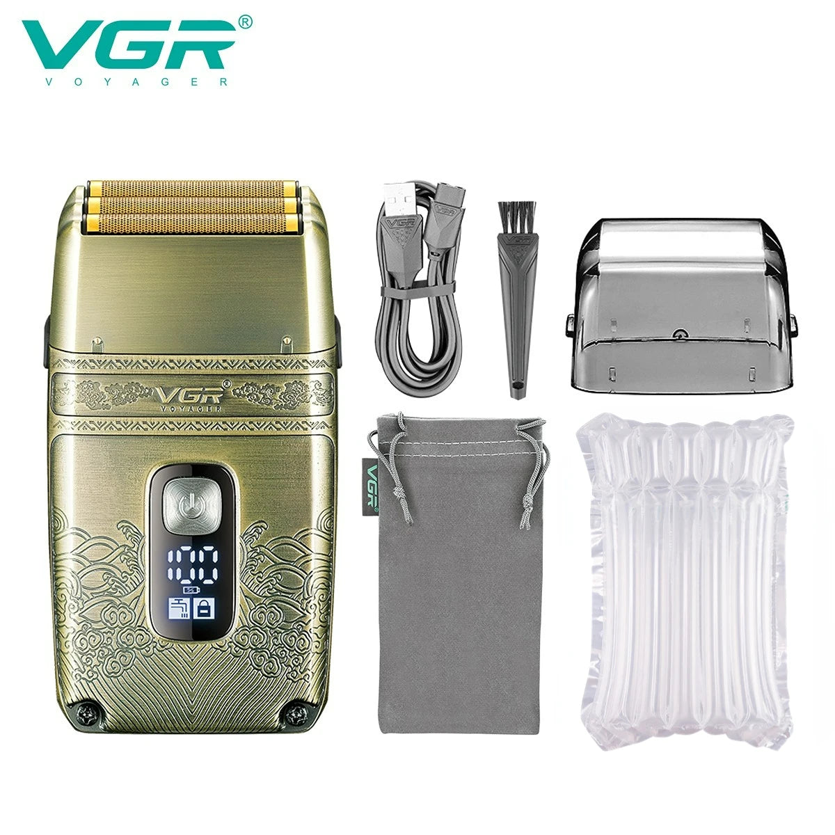 VGR tondeuse tondeuse à barbe pour hommes rasoir electrique homme rasoir Rasateur Professionnelle Rasoir électrique Machine à raser Étanche Tondeuse à barbe Métal Le rasoir Affichage numérique Rasoir pour hommes V-335