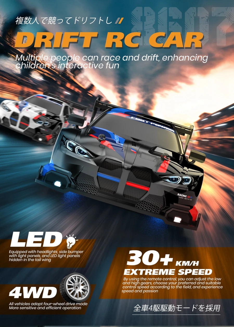 4WD RC Drift Car, High-Speed ​​Remote Control Racing Vehicle with LED Lights, 2.4GHz Radio, 4x4 Off-Road Truck, Children's Toy