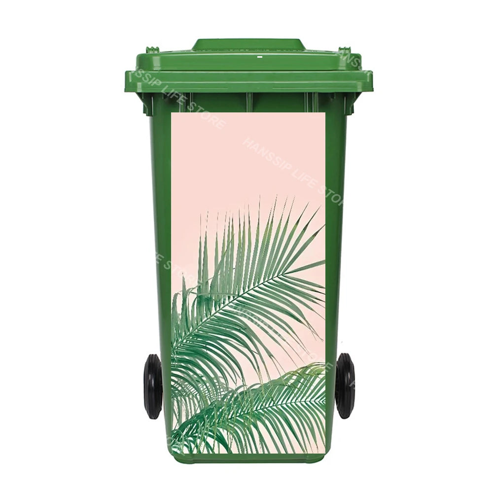 Autocollant imperméable en PVC pour poubelle d'extérieur, plantes tropicales, art mural, autocollants pour poubelle, pingouin et cuir chevelu