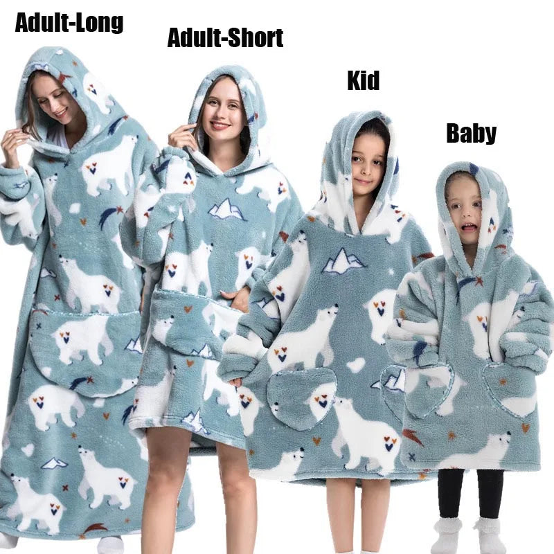 Sweat-shirt à capuche d'hiver pour femmes et hommes, pull polaire géant TV, couverture surdimensionnée avec manches, vêtements citrouille d'halloween pour adultes