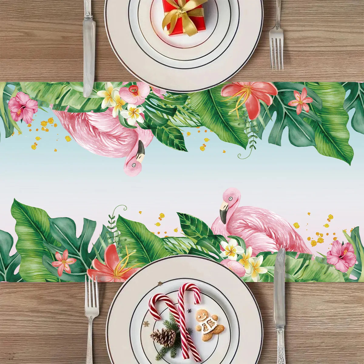 Summer Hawaiian Flower Table Runner, Flamingo Birthday Party Decor for Kids, Aloha Hawaii Tropical Party Supplies, Dining Table Decor
