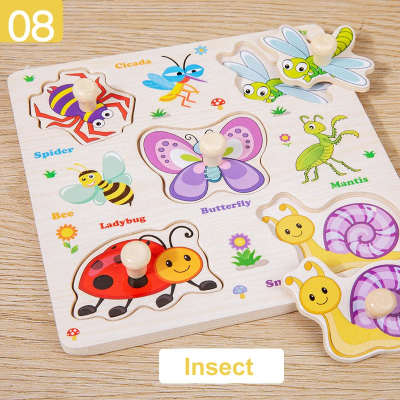 Jouets Montessori pour bébé, Puzzle 3d en bois, dessin animé, Intelligence animale, jouets éducatifs d'apprentissage précoce pour enfants