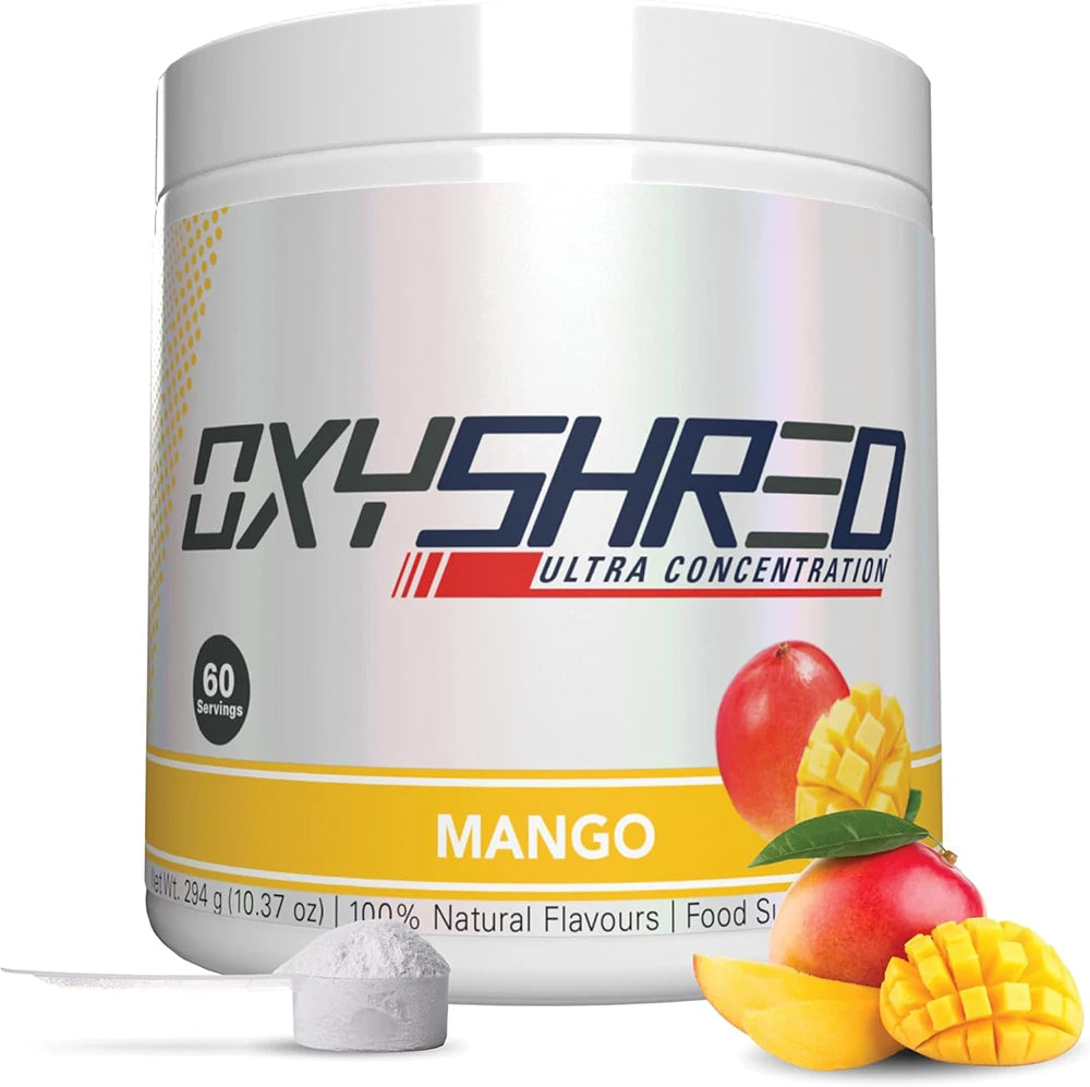 Poudre de pré-entraînement Oxyshred - Poudre de pré-entraînement avec L Glutamine et carnitine d'acétyl, boisson énergisante - Blast cosmique et mangue
