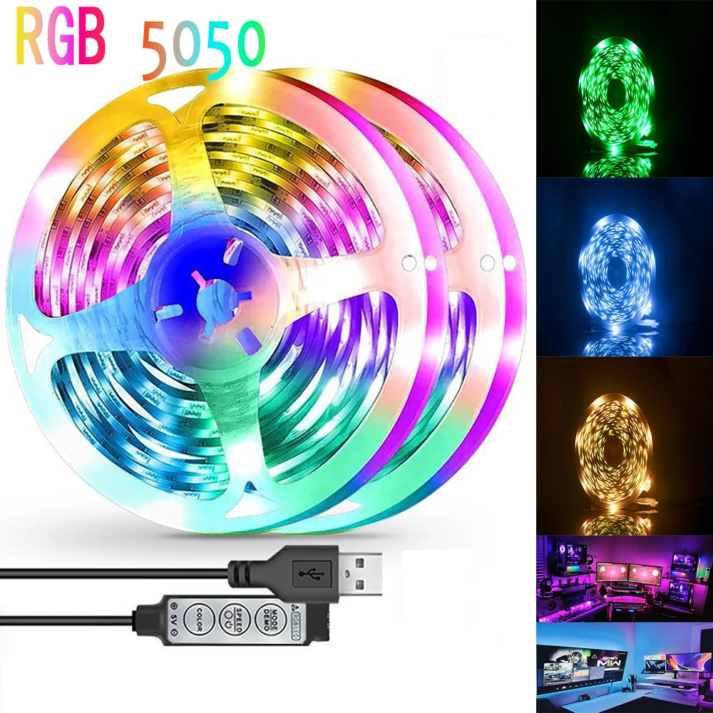 5V USB RGB 5050 LED strip light, Bluetooth app control, suitable for decorating bedrooms and children's rooms