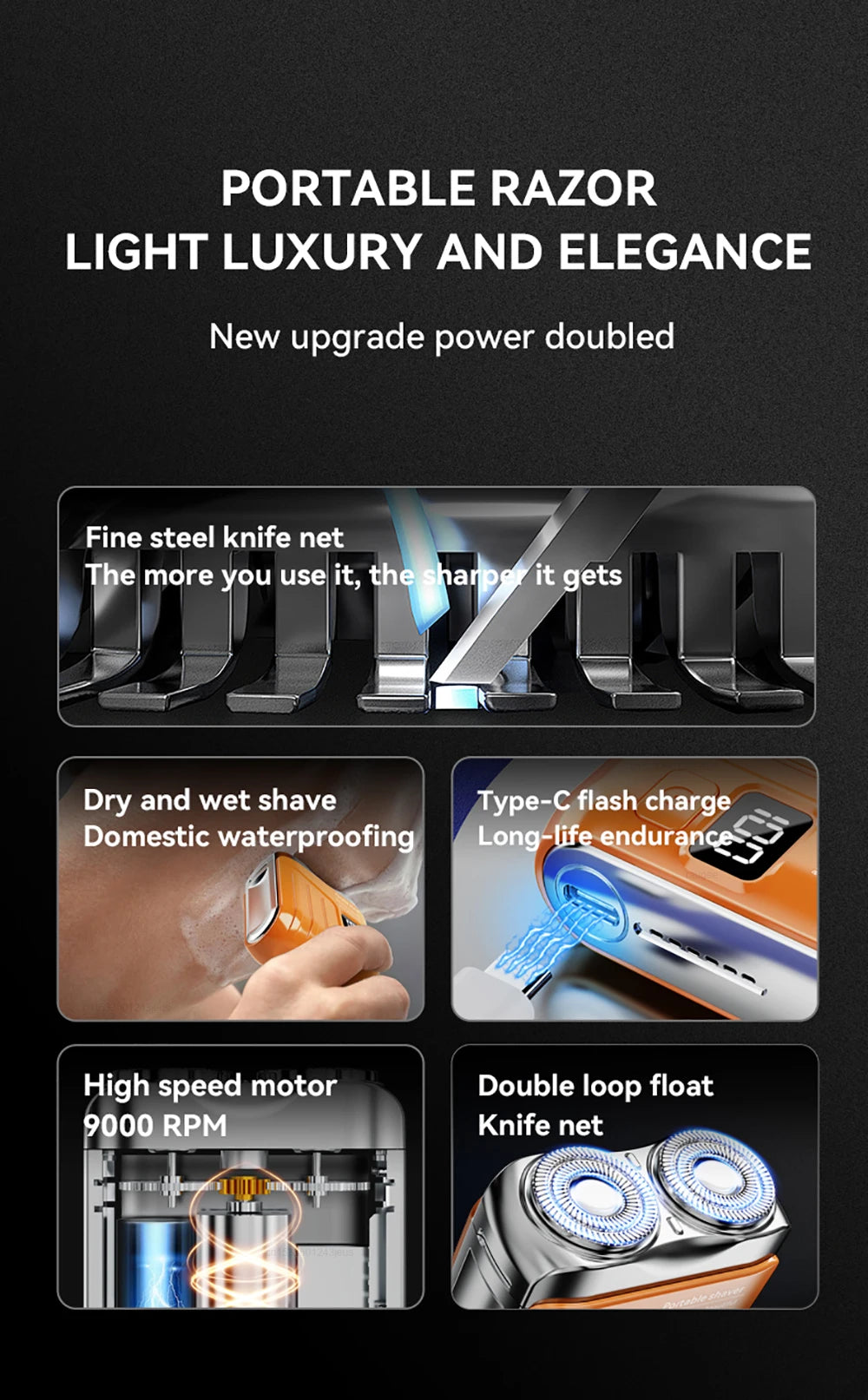 Rasoir électrique pour hommes, Mini tondeuse à barbe magnétique Rechargeable à Double tête, étanche, Portable, pour le visage