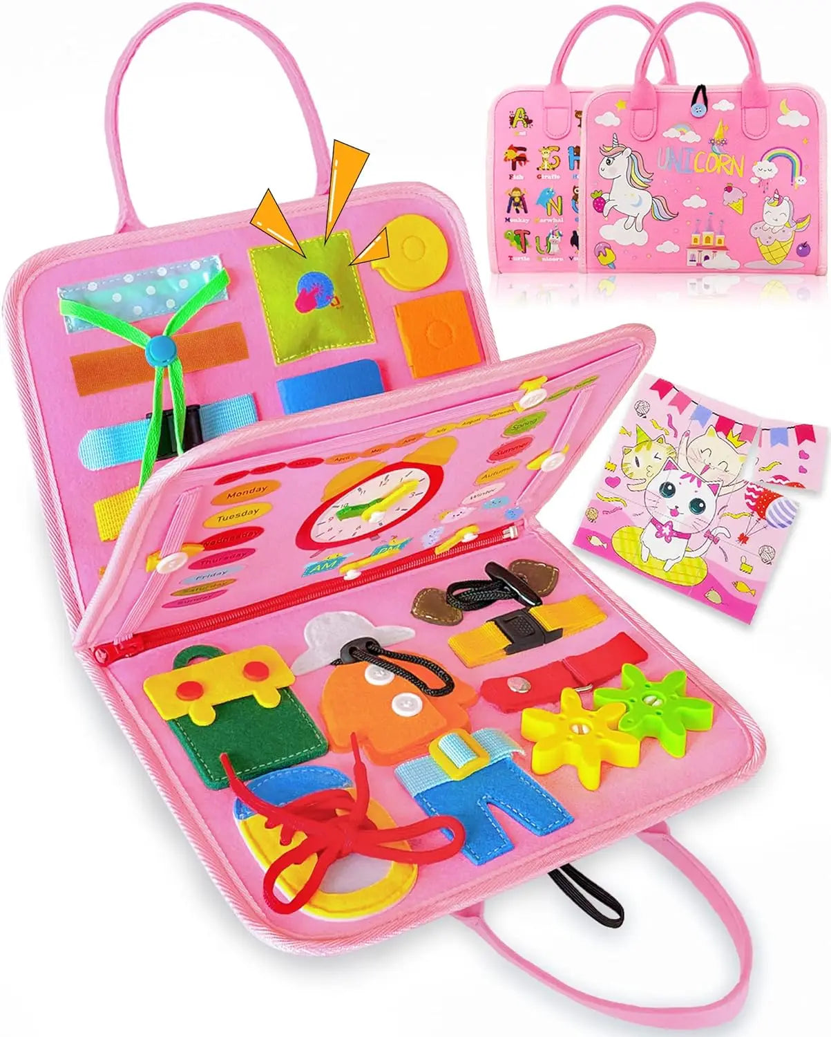 Planche occupée pour tout-petits, jouets Montessori, activités éducatives d'apprentissage, jouet de voyage, déguisement de dinosaure, sac à dos de compétences de vie sensorielle