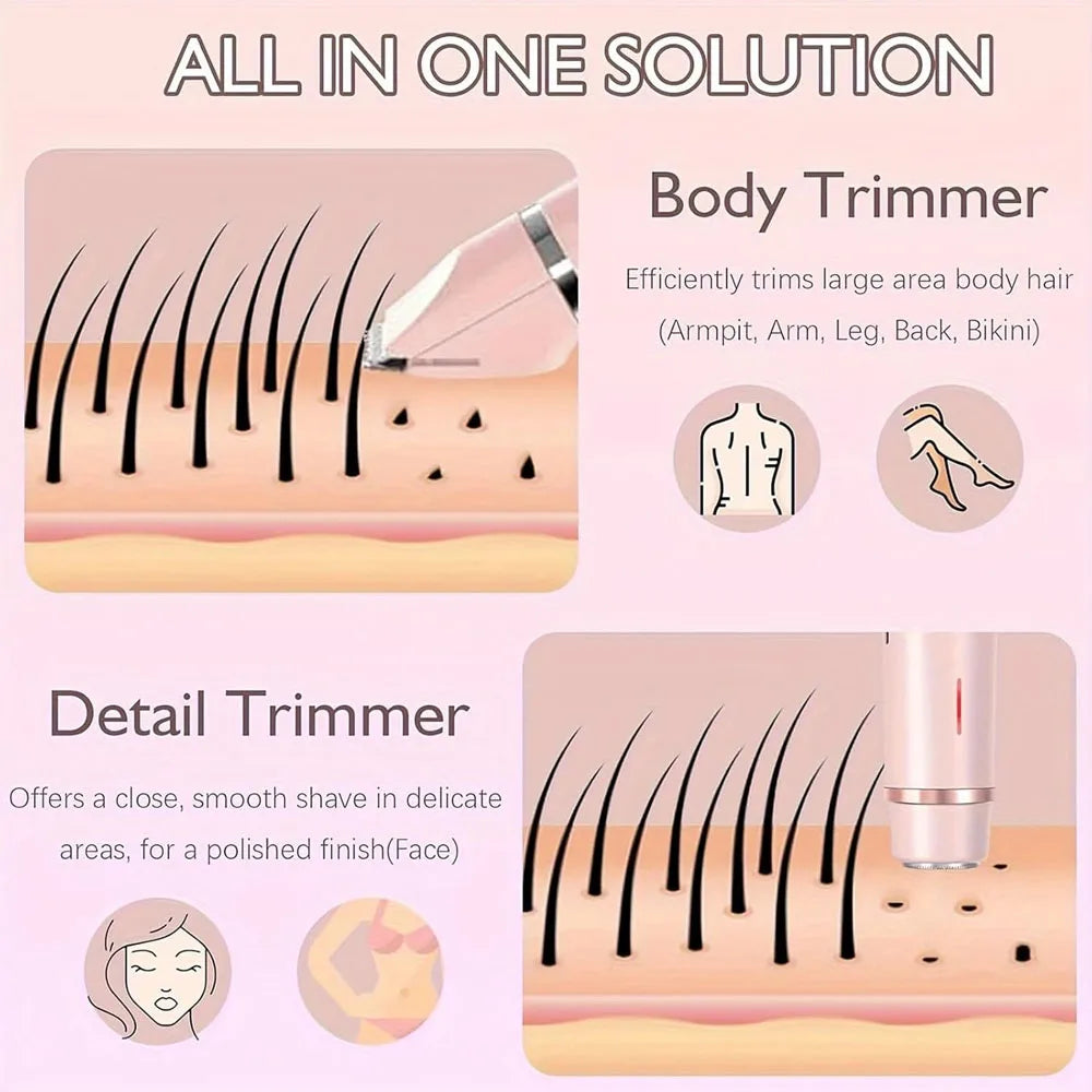 2-in-1 Electric Epilator, Painless Shaver, Bikini Trimmer, Facial Mustache Trimmer, Body Shaver for Women, Facial Epilator