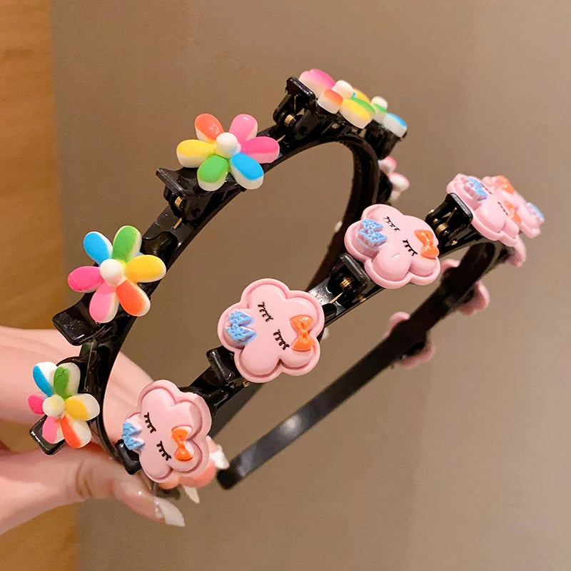 Bandeau tressé de dessin animé pour enfants, bandeau mignon de Style coréen pour bébé avec Clip, accessoires de cheveux pour filles à la mode