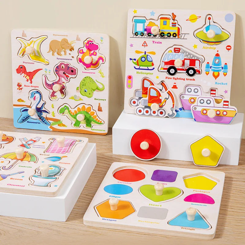 Jouets Montessori pour bébé, Puzzle 3d en bois, dessin animé, Intelligence animale, jouets éducatifs d'apprentissage précoce pour enfants
