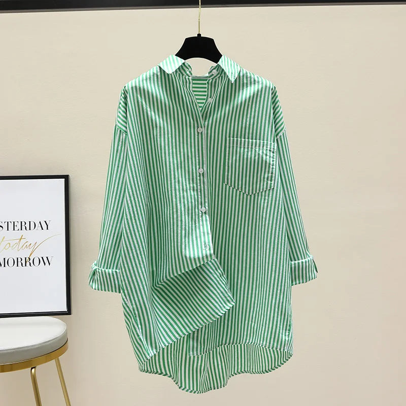 Chemise rayée femmes chemises été automne mode femme bureau dame chemisier ample à manches longues Protection solaire hauts chemises décontractées