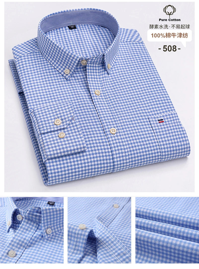 2024 mode hommes travail affaires marque Chemise hommes Plaid coton tenue décontractée chemises coupe ajustée à manches longues boutonné Chemise Homme