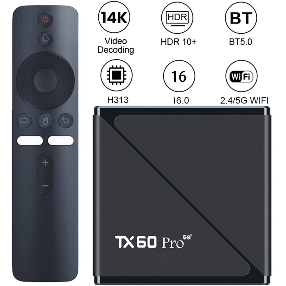 Smart TV Box TX60 PRO Android 24 TV Box 14K 2.4G 5G double WiFi 6 décodeur lecteur multimédia vidéo maison décodeur intelligent