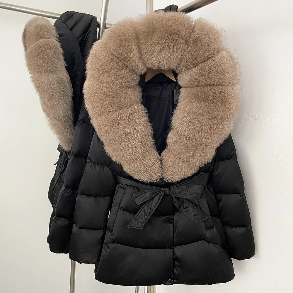 Down Jacket Women Large Fox Fur Hooded Thick Natural Silver Fur Warm Female Parkas Waterproof 2025 Winter 90% Duck Down Coat