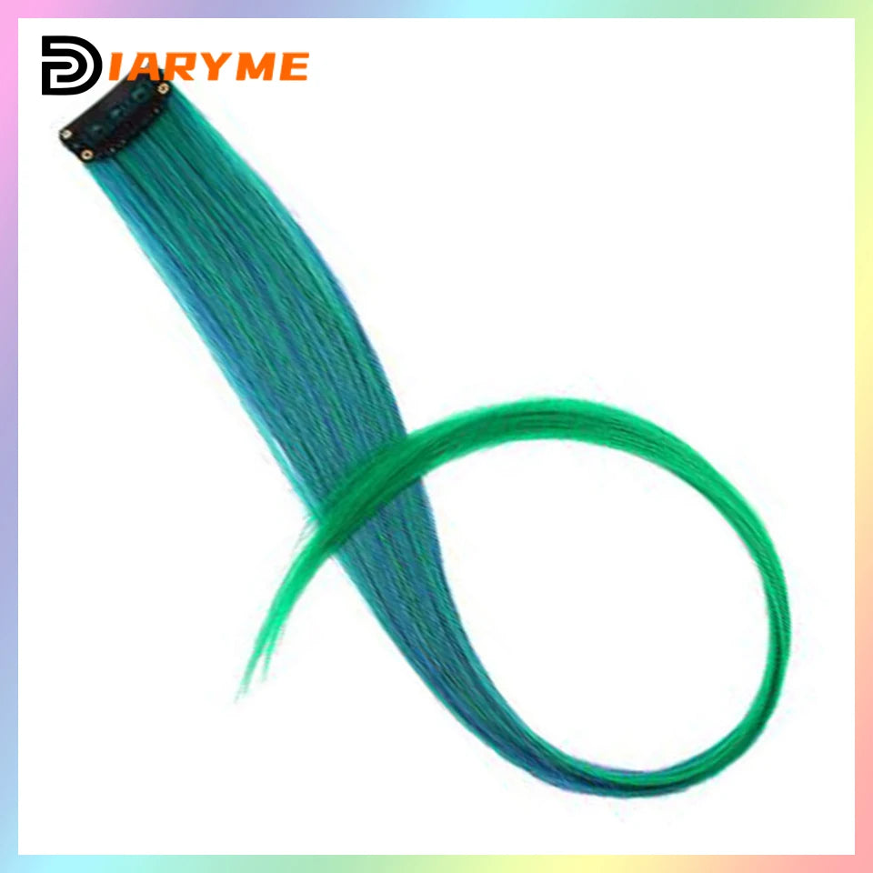 Colorful curly synthetic hair extensions for girls, long clip-in hairpiece, multicolored party strands, wig piece, for women and children