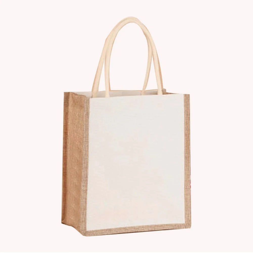 Sac fourre-tout en toile de jute réutilisable vintage, sacs en lin faits à la main, sacs à main portables pour dames, sac d'épicerie, sac cadeau d'anniversaire et de mariage
