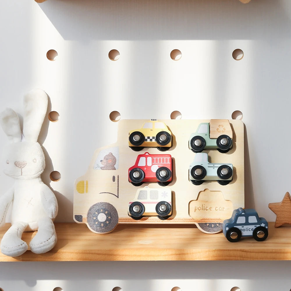 Puzzles en bois pour enfants, jouets pour bébés, Puzzle 3D Montessori, jouets éducatifs pour bébés de 2 ans, voitures, planche assortie