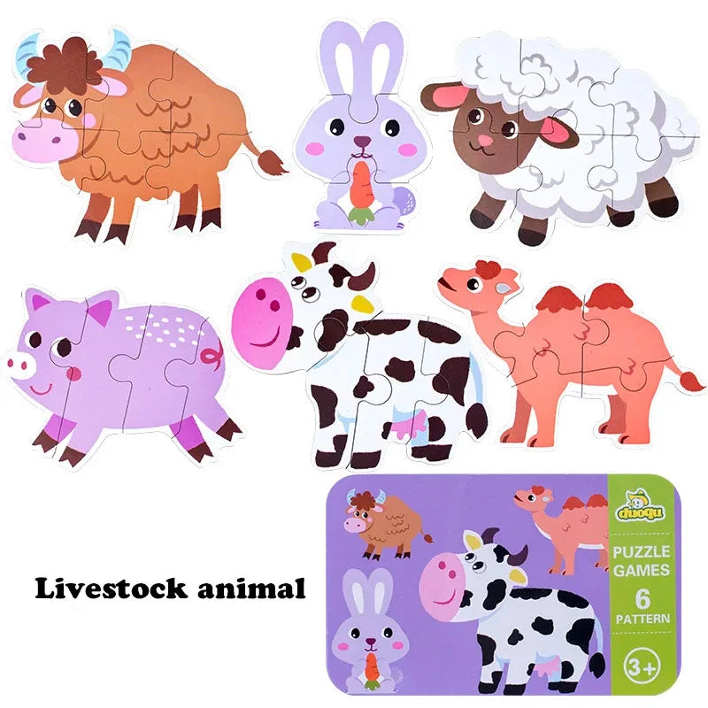 Puzzle en bois pour bébé jouets Montessori dos boîte en fer pour enfants de 2 3 et 4 ans