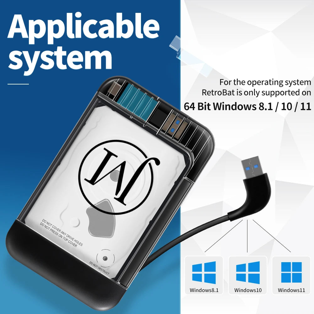 RETROBAT Consoles de disque dur de jeu portables 500G 70 + émulateurs 64000 + jeux rétro pour PS3/PS2/DC/N64/PSP/MAME/SS pour ordinateur portable Windows et PC