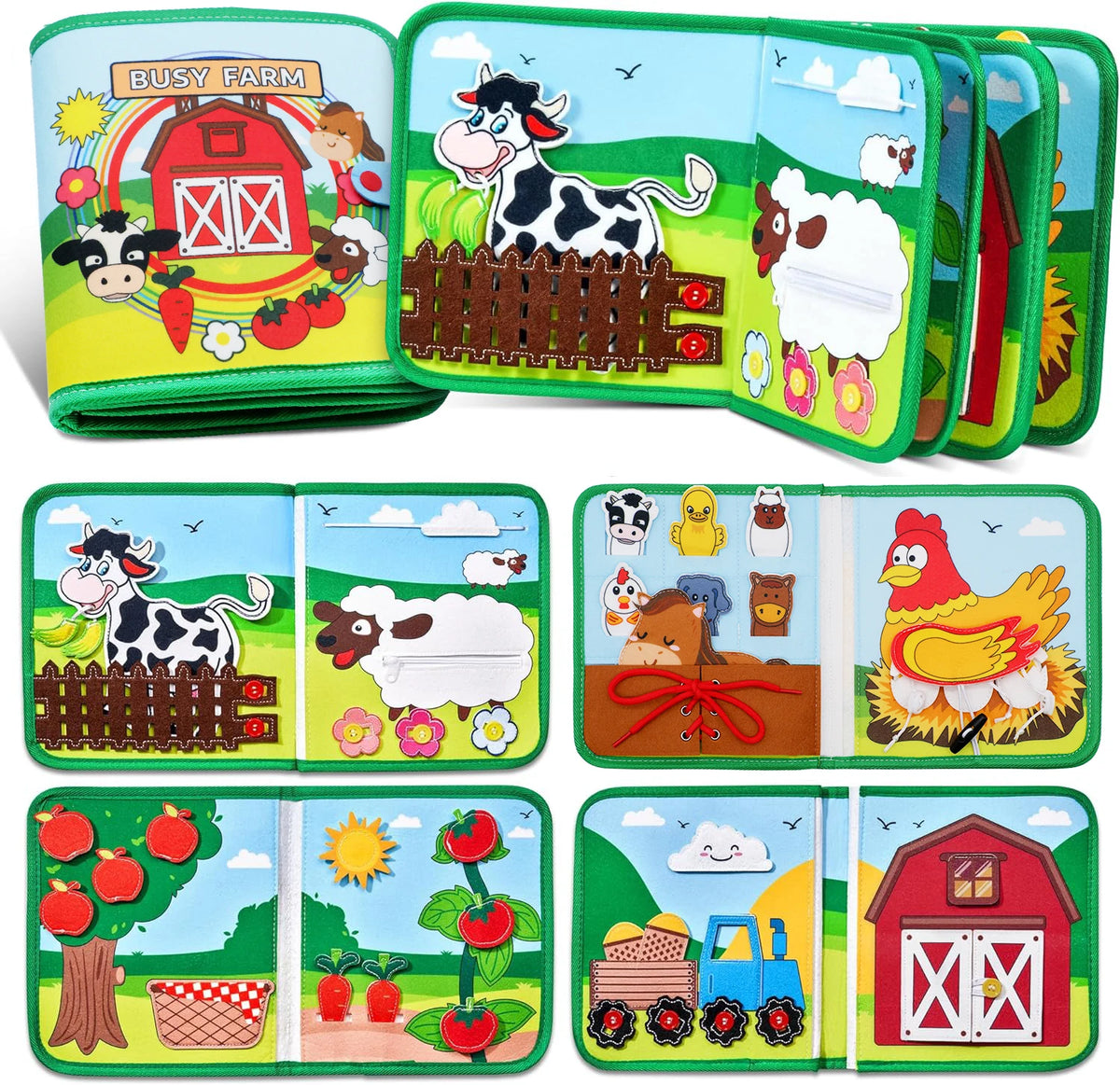Livres silencieux Montessori pour les tout-petits, livre d'activités douces, livre en tissu feutré, jouet de voyage sensoriel avec activités d'apprentissage