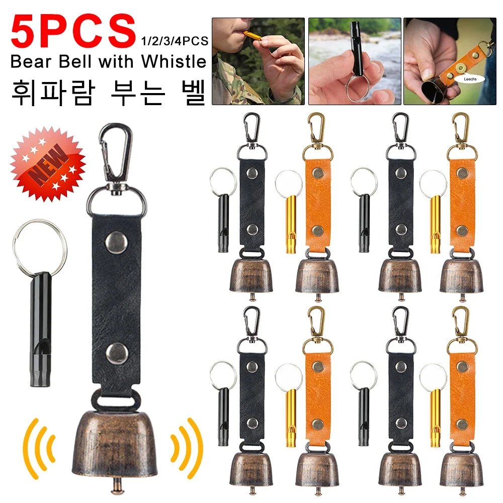 Loud bear bell with emergency whistle set, magnetic bear bell, silent repellent bell, bear bell for bear deterrence, 1-5 pieces