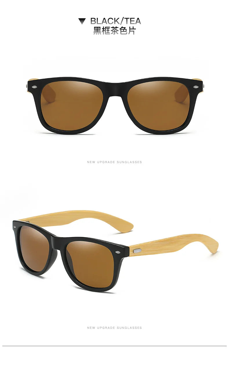 Lunettes de soleil en bois de bambou pour hommes et femmes, classiques, Non polarisées, UV400, Vintage, pour la conduite, noires, pour la pêche, UV400