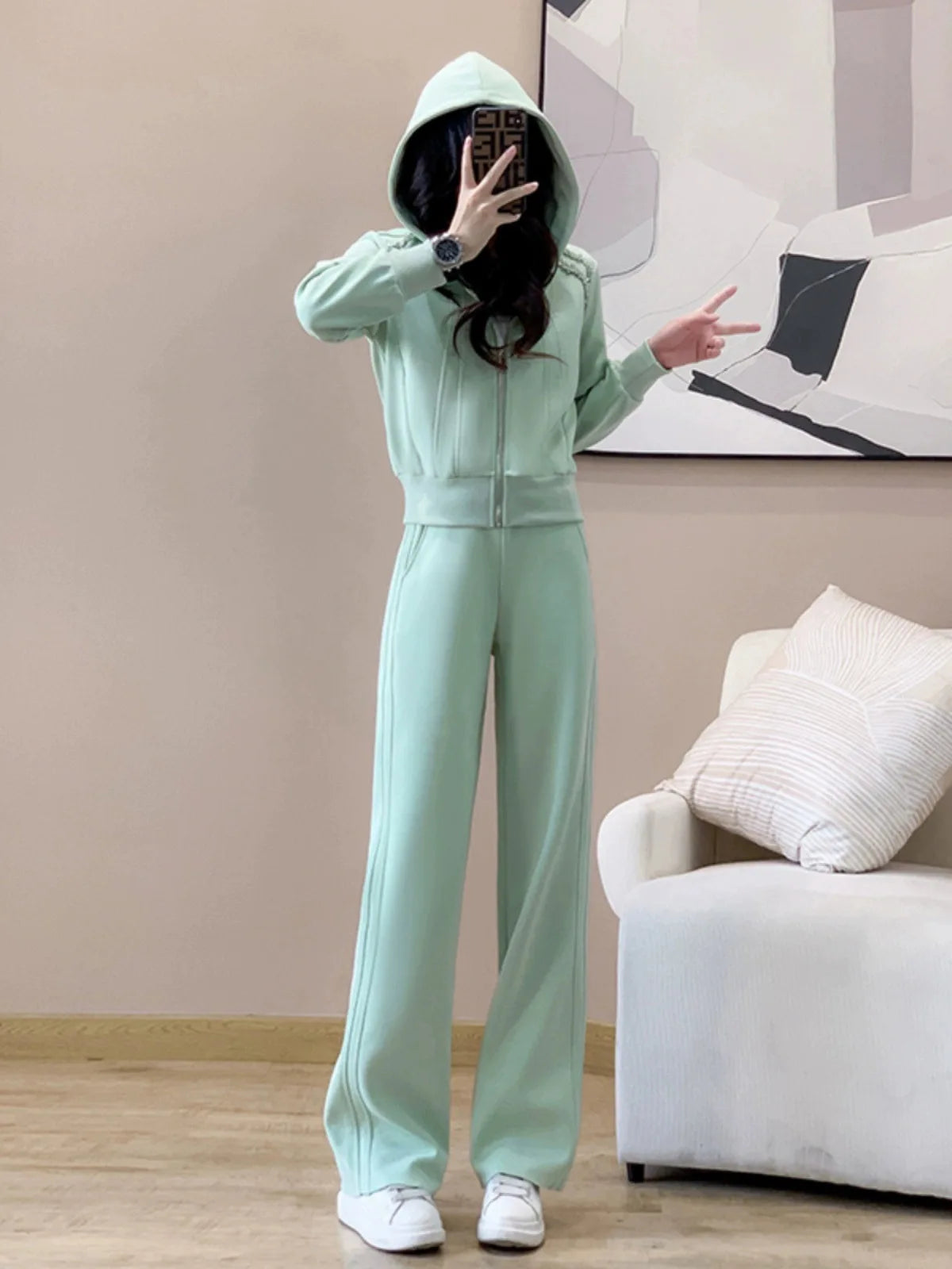 Ensemble de vêtements de sport décontractés pour femmes, sweat à capuche amincissant pour jeunes, tendance, deux pièces, en Polyester, manches longues, confortable, printemps automne