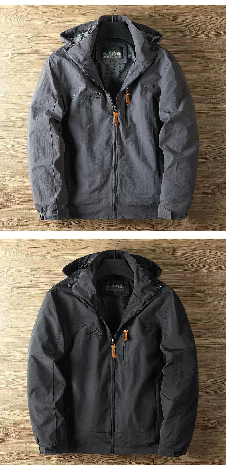 Men's casual outerwear jackets, spring and autumn fashion, slim fit, punch-hole jacket with hat, versatile men's streetwear