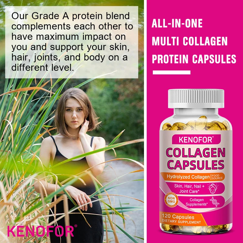Capsules de collagène, supplément alimentaire de collagène bovin hydrolysé pour le soutien des articulations et des os, santé de la peau, anti-âge – Non OGM