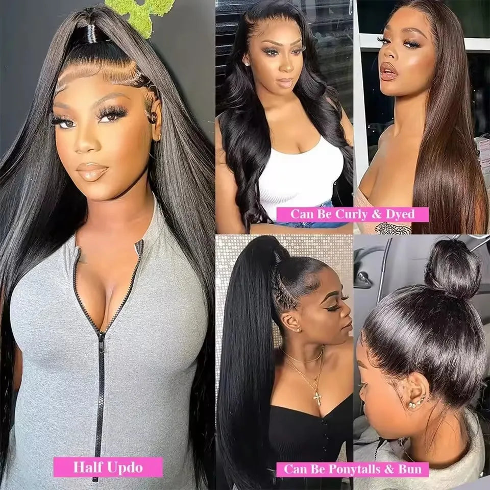 13x4 os droit perruques de cheveux humains 13x6 Hd dentelle frontale 40 pouces droite dentelle transparente 220 densité perruque de cheveux humains pour les femmes