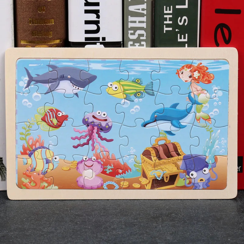 Nouveau 24 pièces Puzzles en bois enfants dessin animé Animal bois Puzzle jouets d'apprentissage éducatif précoce pour enfants cadeau