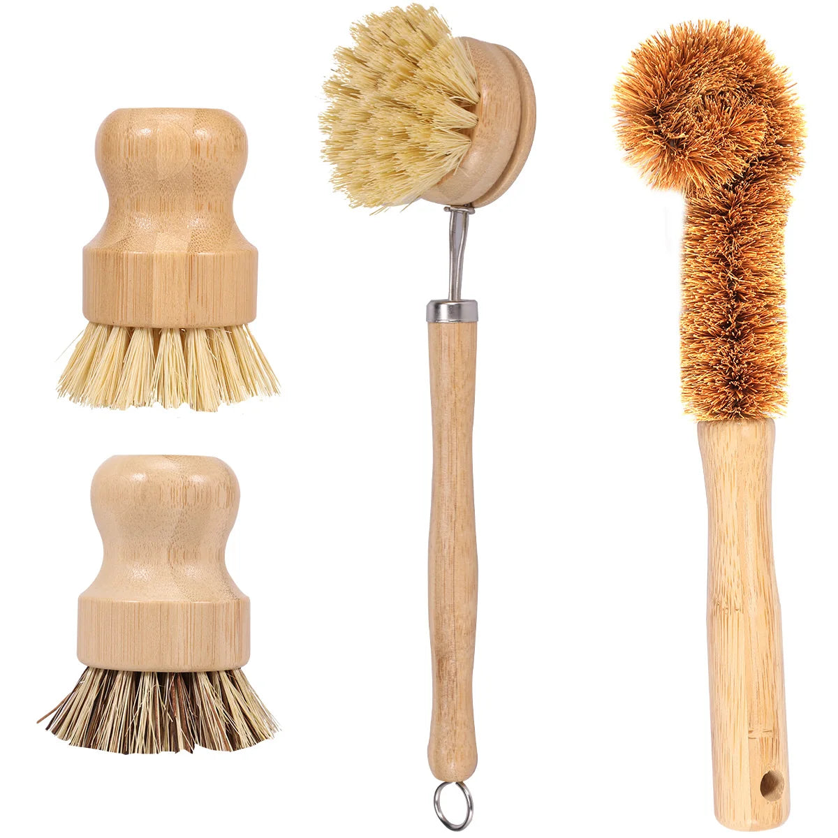 Replaceable bamboo dish brushes, wooden kitchen cleaning scrubbers, household cleaning tool, 4/5 pieces