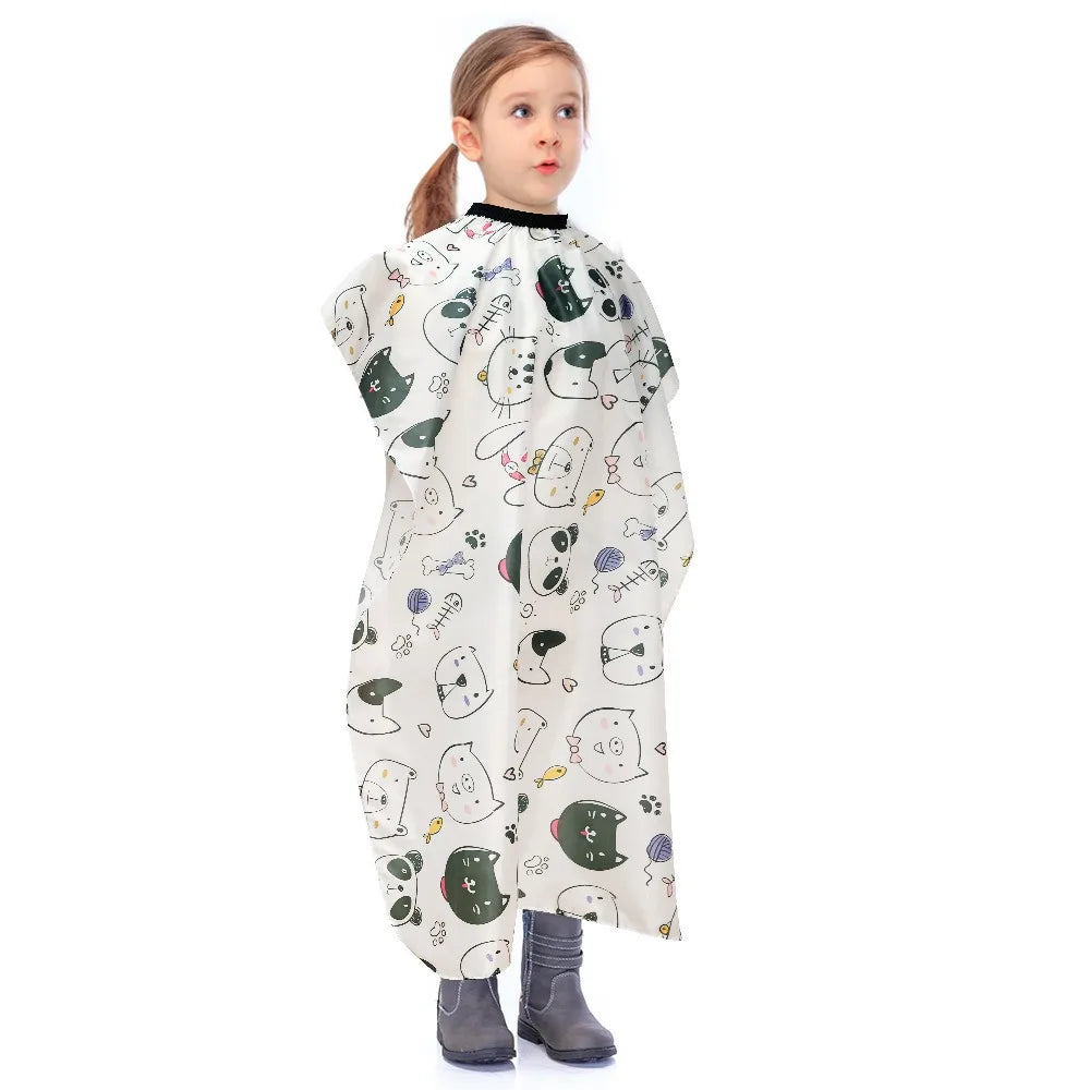 Cape de coupe de cheveux professionnelle pour enfants, dessin animé, enveloppe de barbier, Cape de coiffeur douce pour enfants, Animal Kawaii, robe de coupe imperméable