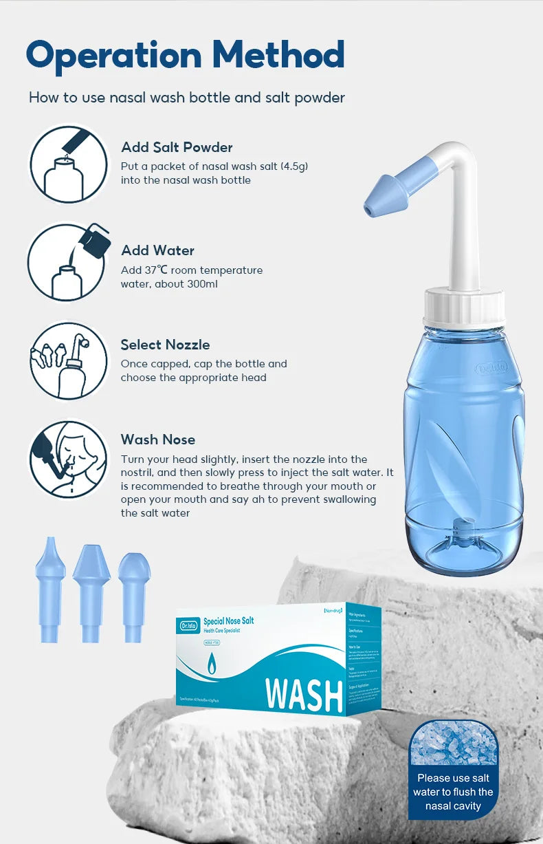 Nasal cleaner for sinusitis, nasal wash, for adults and children, allergic rhinitis treatment, nasal irrigator, neti pot, nasal cleaning tool, 330ml