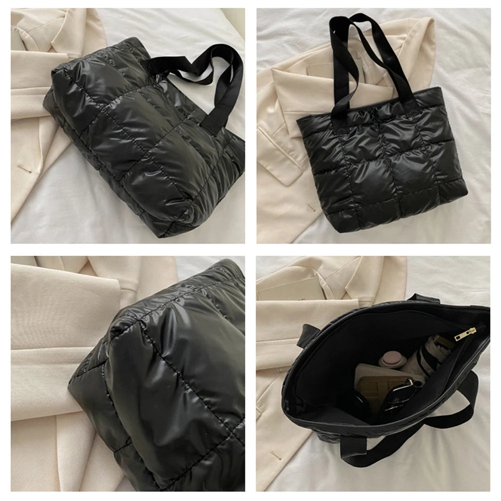 Mode femmes sac fourre-tout grande capacité coton rembourré dames fourre-tout sacs à main losange sac à provisions matelassé solide pour les voyages de loisirs