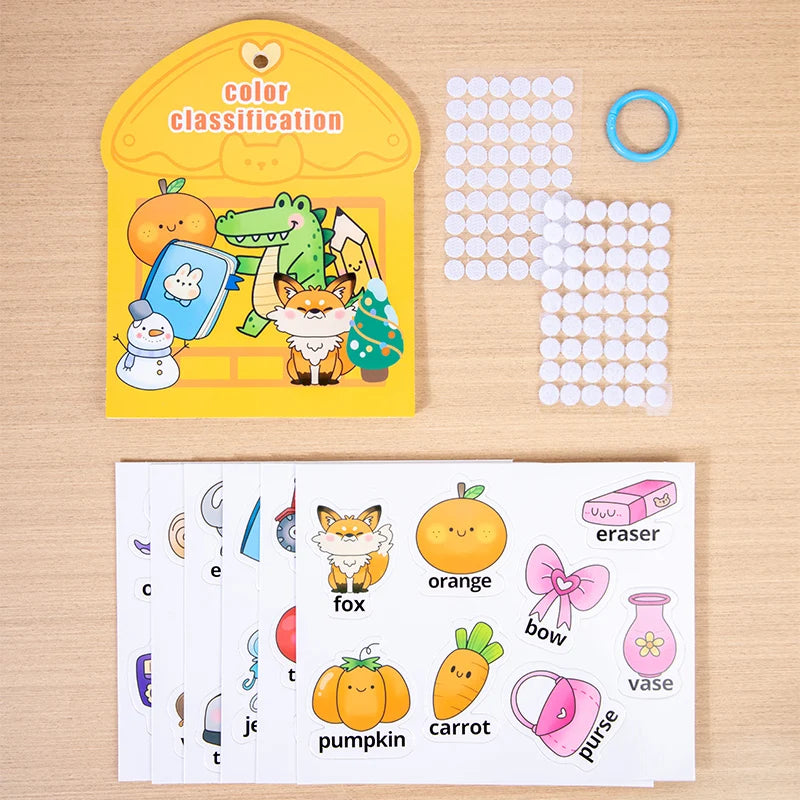 Livre silencieux pour bébés, jouet éducatif, apprentissage précoce, reconnaissance des couleurs avec Velcro, bâton réutilisable, Pages de pelage, jeu interactif