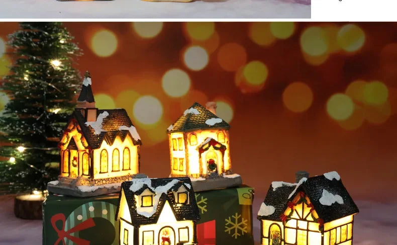 Christmas decoration house LED light durable Christmas ornaments small resin mini house miniature village building for home children gift