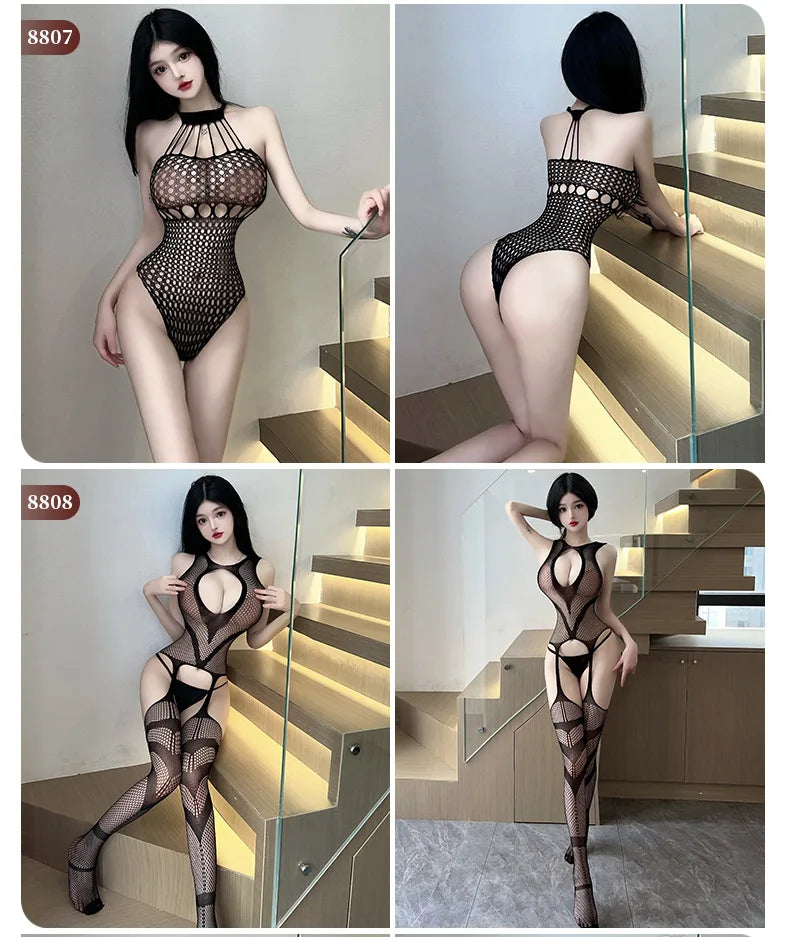 Body Sexy à entrejambe ouvert pour femmes, 24 Styles, bas de corps en maille résille érotique, porno ajouré, Teddy, Lingerie sans entrejambe