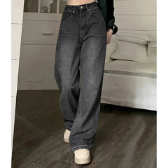 Jean taille haute pour femme, streetwear, designer, jambe large, gris classique, gothique, pantalon droit, mode