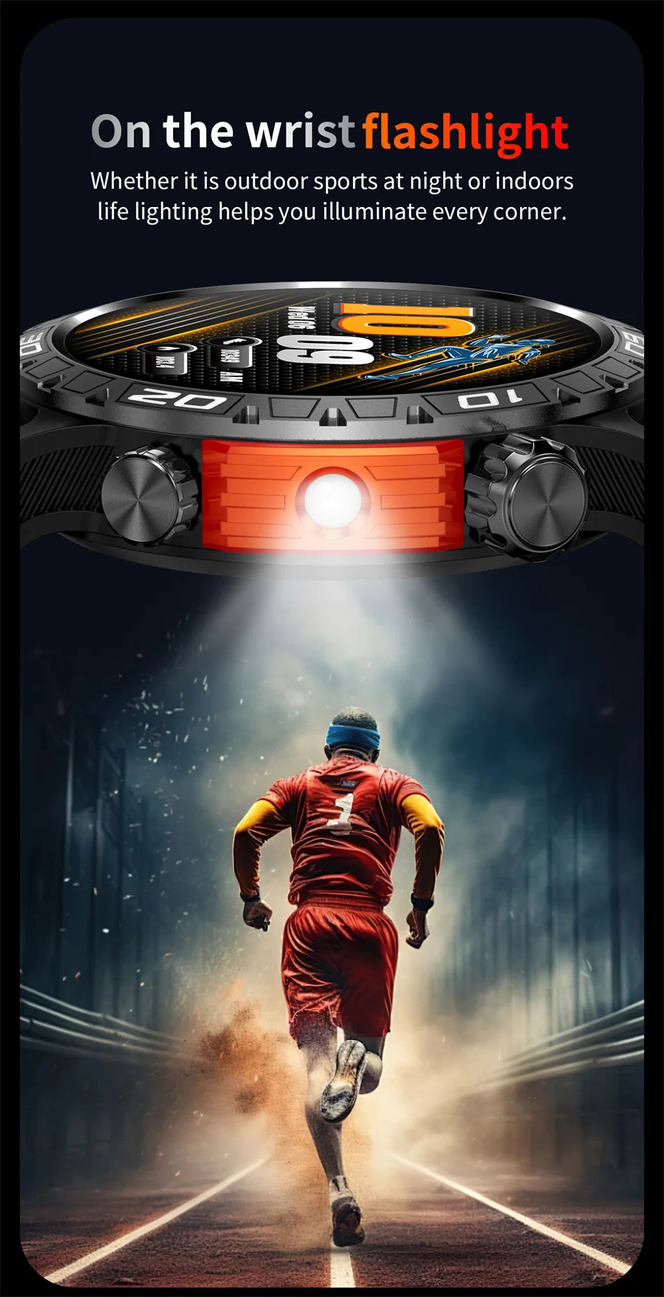 Montre intelligente étanche avec éclairage LED pour homme, boussole, tracker de fitness sportif, IP68, Bluetooth, conversation, Android, iOS