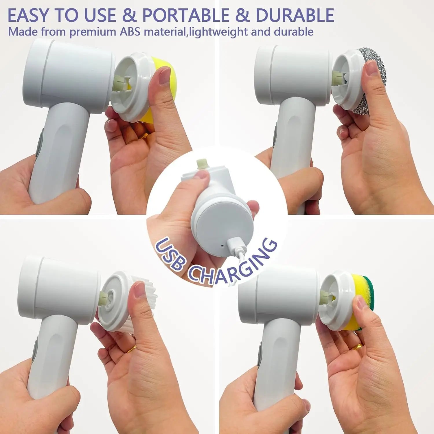 Épurateur électrique à rotation pour le nettoyage de la salle de bain et de la cuisine! Avec 5 têtes de brosse de nettoyage électriques idéales pour baignoire, évier de fenêtre de carrelage