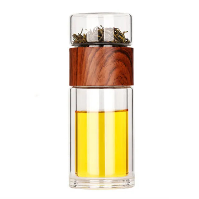 Bouteille d'eau en verre double de haute qualité avec étui, bouteille de clics de thé, infuseur, gobelet, verres, bouteille d'eau écologique