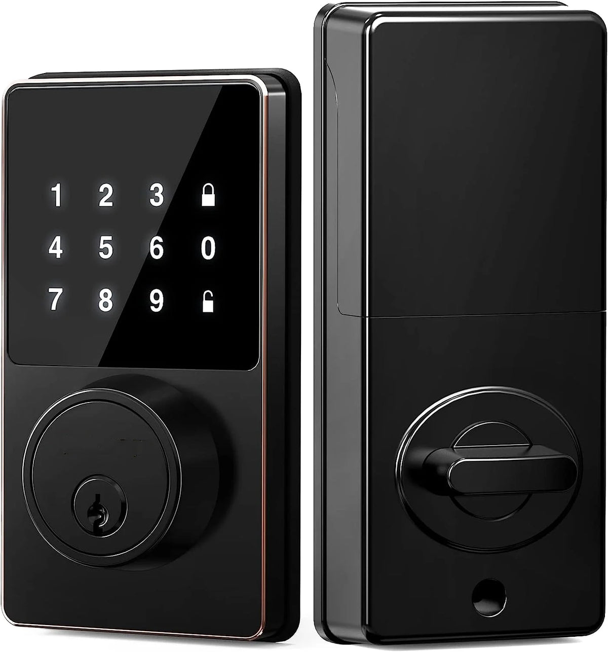 Serrure intelligente avec mot de passe, serrure de porte d'entrée sans clé avec claviers à écran tactile, facile à installer, déverrouillage par application, 50 codes utilisateur