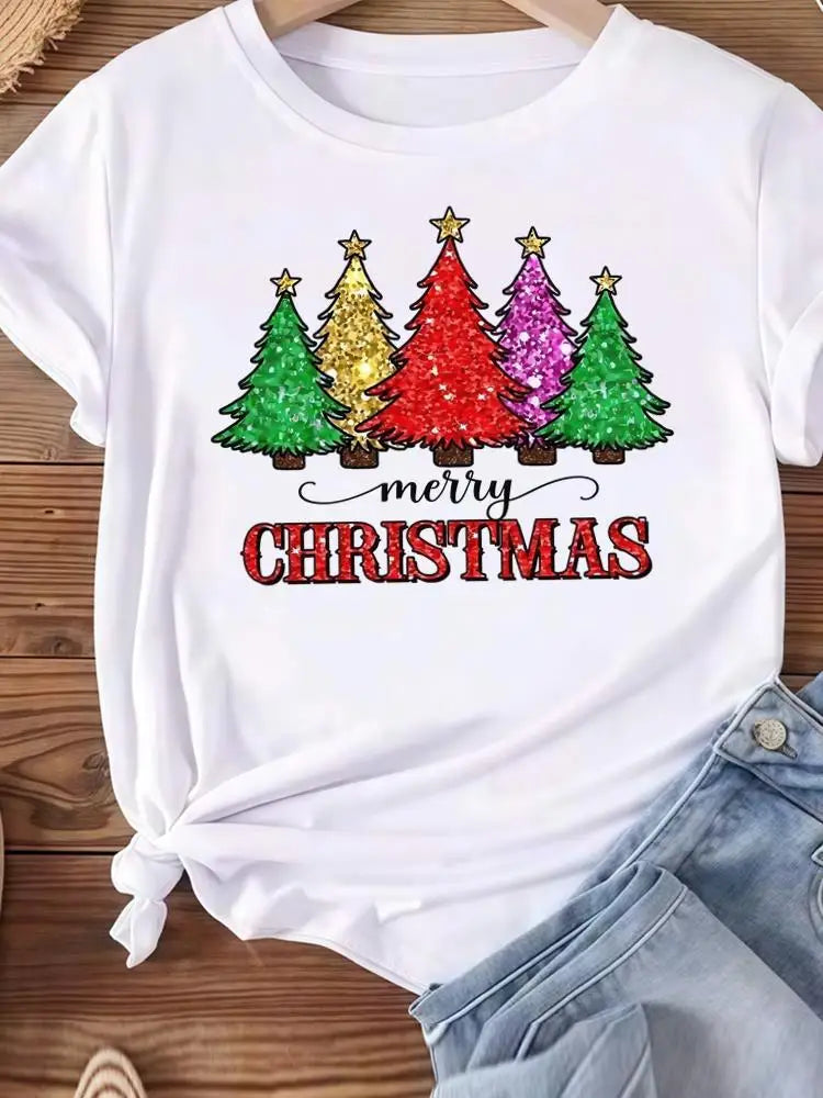 Vêtements de noël vacances imprimé mode nouvel an femmes T-shirts aquarelle arbre mignon haut joyeux T-shirts vêtements graphiques T-shirts