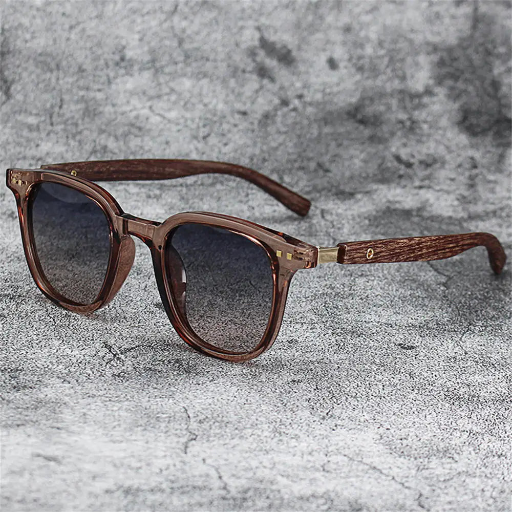 Lunettes de soleil classiques avec branches à motif de grain de bois, petit cadre carré pour hommes, lunettes de soleil de haute qualité pour femmes, lunettes de pêche avec protection UV400.