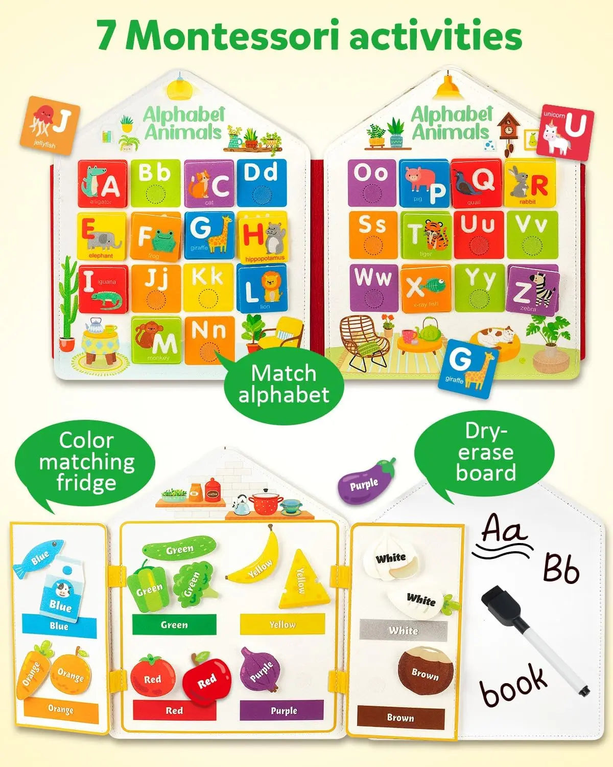 Livre d'activité Montessori en feutre pour tout-petits, planches sensorielles, motricité Fine, livre silencieux, jouets d'apprentissage préscolaire, cadeau éducatif