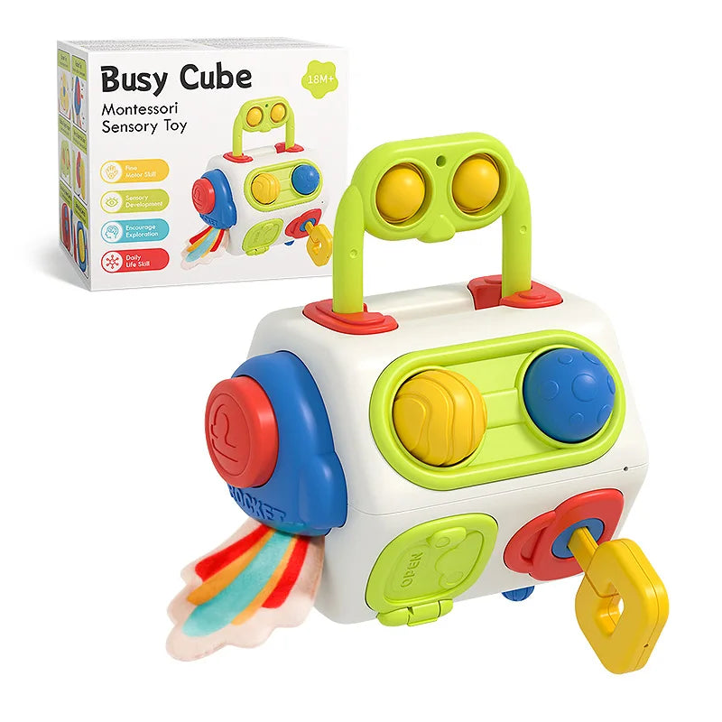 Cube occupé Montessori, jouets pour activités sensorielles pour tout-petits, planche occupée, apprentissage éducatif précoce, jouets de voyage, cadeau pour enfants