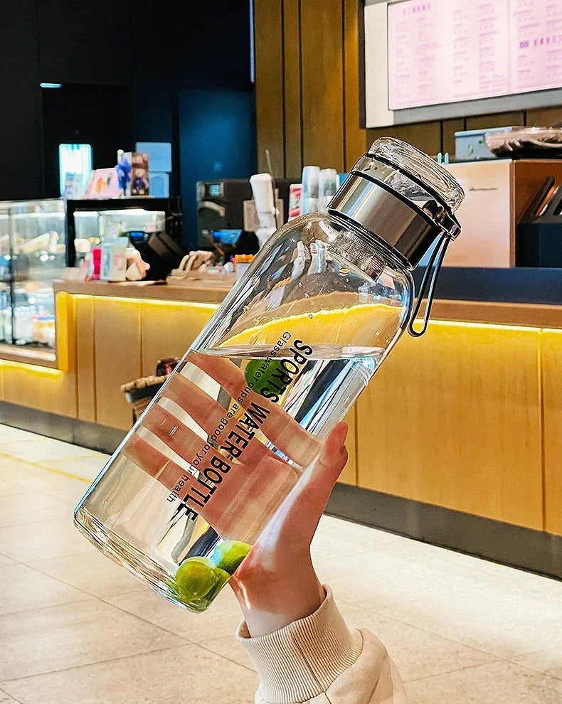 Bouteille d'Eau en Verre de Grande Capacité, Transparente, pour le Lait, le Jus, pour l'Extérieur, Portable, Étanche, pour le Thé, 2L